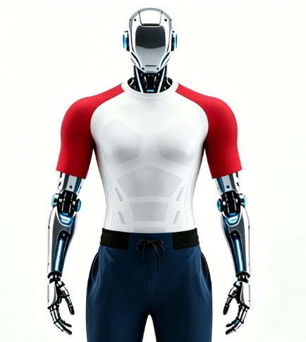 Red and white robot sports outfit